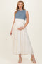 Dusty Blue Knit Bodice Contrast Skirt Maternity Maxi Dress
