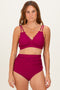 Burgundy Scalloped V-Neck High Waist Two-Piece Swimsuit
