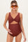 Brown Ruched Sides Front Cutout Maternity One Piece Swimsuit