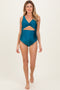 Dark Teal Ruched Sides Front Cutout Maternity One Piece Swimsuit