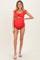 Red Ribbed Front Tie Cutout Ruched Maternity Swimsuit
