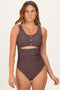 Brown Scalloped Cutout Ruched One Piece Swimsuit