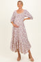 Cream Floral Smocked Handkerchief Hem Maternity Maxi Dress
