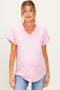 Light Pink V-Neck Pocket Short Sleeve Maternity Shirt