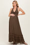 Brown Halter Neck Smocked Maternity Maxi Dress