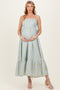Blue Multi Garden Floral Open-Back With Bow Cotton Maternity Midi Dress