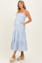 Light Blue Diagonal Stripe Front Tier Maternity Dress