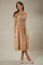 Light Taupe Shoulder Tie Smocked Midi Dress