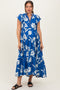 Royal Blue Floral Crochet Lace Accent Maternity Midi Dress