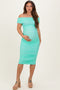 Mint Ruched Mesh Off Shoulder Maternity Midi Dress