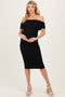 Black Ruched Mesh Off Shoulder Maternity Midi Dress