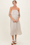 Sand Beige Woven Crinkle Flounce Strapless Maternity Maxi Dress