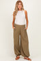 Olive Cotton Gauze Tie Hem Maternity Pants