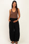 Black Cotton Gauze Tie Hem Maternity Pants