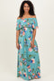 Light Blue Off Shoulder Floral Ruffle Maxi Dress