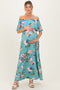 Light Blue Off Shoulder Floral Ruffle Maternity Maxi Dress