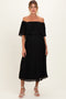 Black Pleated Off Shoulder Flounce Maternity Midi Dress