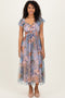 Multicolor Floral Mesh Smocked Cinched Bodice Midi Dresses