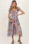 Multicolor Floral Mesh Smocked Cinched Bodice Maternity Midi Dresses