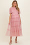 Pink Smocked Top Mesh Midi Dress