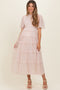 Cream Smocked Top Mesh Midi Dress