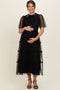 Black Smocked Top Mesh Midi Dress