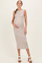 Mocha Striped Boat Neck Sleeveless Maternity Midi Dress