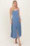 Slate Blue Button Accent Midi Dress