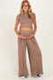 Dark Taupe Short Sleeve Crop Top Wide Leg Pant Maternity Set