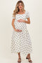 Cream Cotton Gauze Dot Print Ribbon Tie Back Maternity Midi Dress