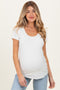 White Short Sleeve Scoop Neck Maternity Knit T-Shirt