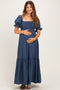 Midnight Open Back Ribbon Tie Maternity Maxi Dress