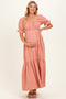 Rose Pink Open Back Ribbon Tie Maternity Maxi Dress