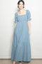Blue Open Back Ribbon Tie Maxi Dress