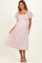 Pink Floral Puff Sleeve Maternity Midi Dress