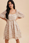 Taupe Contrast Binded Floral Mini Dress