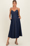 Navy Button-Down Denim Maternity Midi Dress