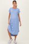 Blue Ribbed Curved Hem Maternity Midi Dress