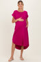Magenta Ribbed Curved Hem Maternity Midi Dress