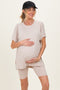 Sand Beige Hi-Low Short Sleeve Tee Biker Short Maternity Set