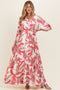 Rose Printed Button Up Waist Tie Maternity Maxi Dress