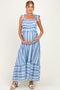 Blue Striped Smocked Shoulder Tie Maternity Midi Dress