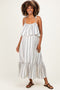 Black Striped Flounce Shoulder Tie Maternity Midi Dress