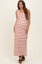 Cream Striped Crochet Knit Sleeveless Maternity Maxi Dress