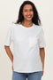 White Vintage Wash Raw Edge Pocket Maternity T-Shirt