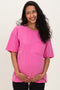 Fuchsia Vintage Wash Raw Edge Pocket Maternity T-Shirt