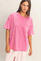 Fuchsia Vintage Wash Raw Edge Pocket T-Shirt