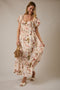 Cream Floral Puff Sleeve Maxi Dress