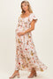 Cream Floral Puff Sleeve Maternity Maxi Dress