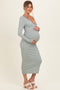 New Sage V-Neck Long Sleeve Fitted Maternity Maxi Dress